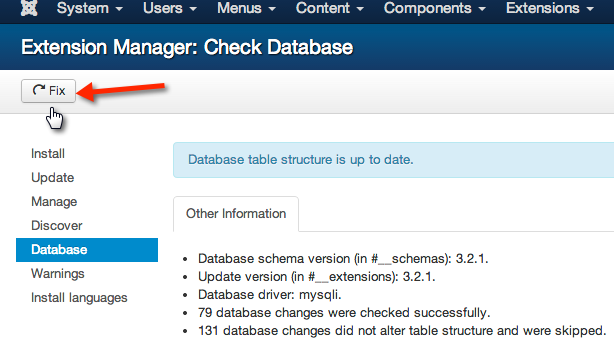 joomla 3 fix database