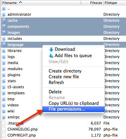filezilla file permissions