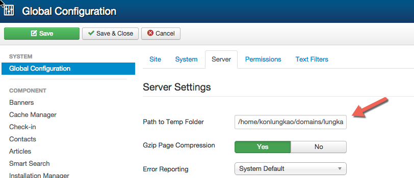 Path to Temp Folder joomla 3