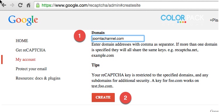 สมัคร recapcha กรอกโดเมน