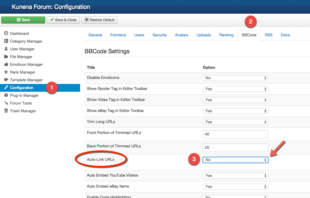 kunena hide Auto Link URLs